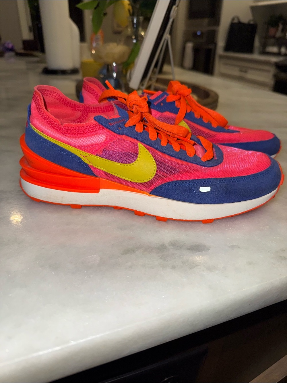 Nike Women's Neon Pink, Orange & Blue Sneakers with Yellow Swoosh